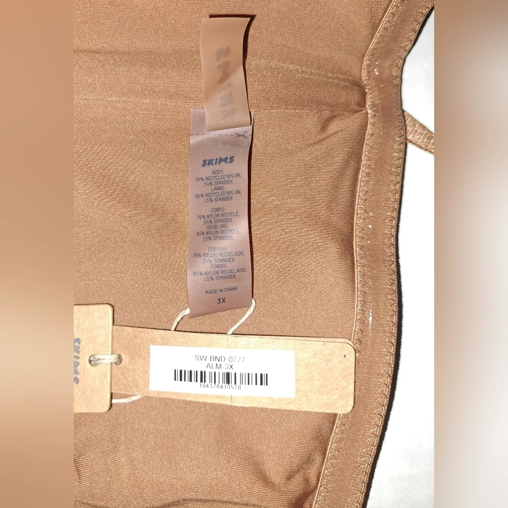 ❤️NWT SKIMS 2 Piece Swim Bandeau Top Dippy tie String Bikini Nude ALMOND 3X